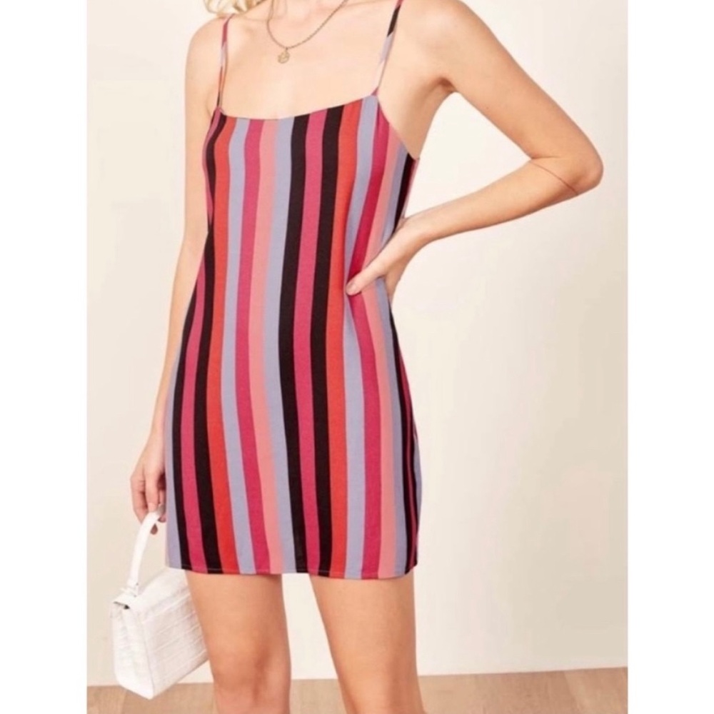 Reformation Rainbow Striped Mini Slip Dress